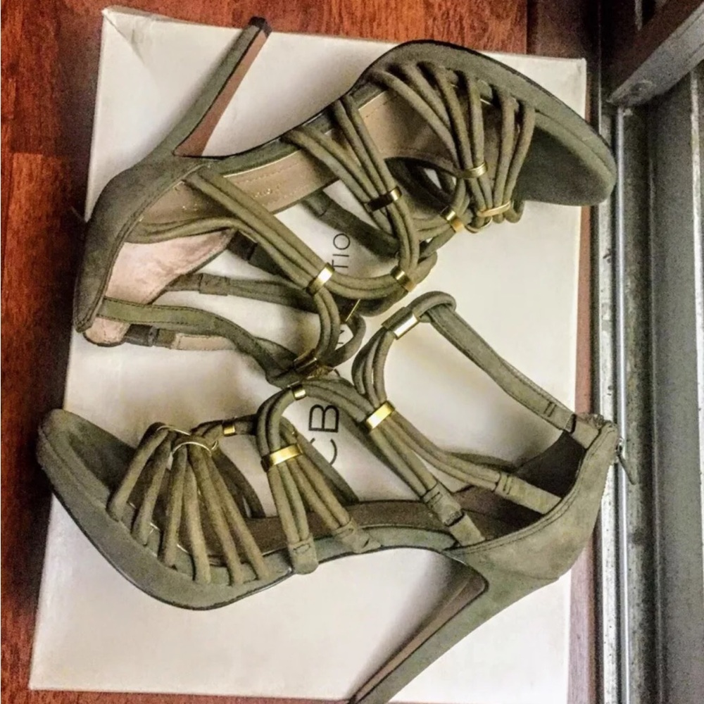 BCBGeneration Olive Nubuck Strappy Heels w/box - Sz 7.5